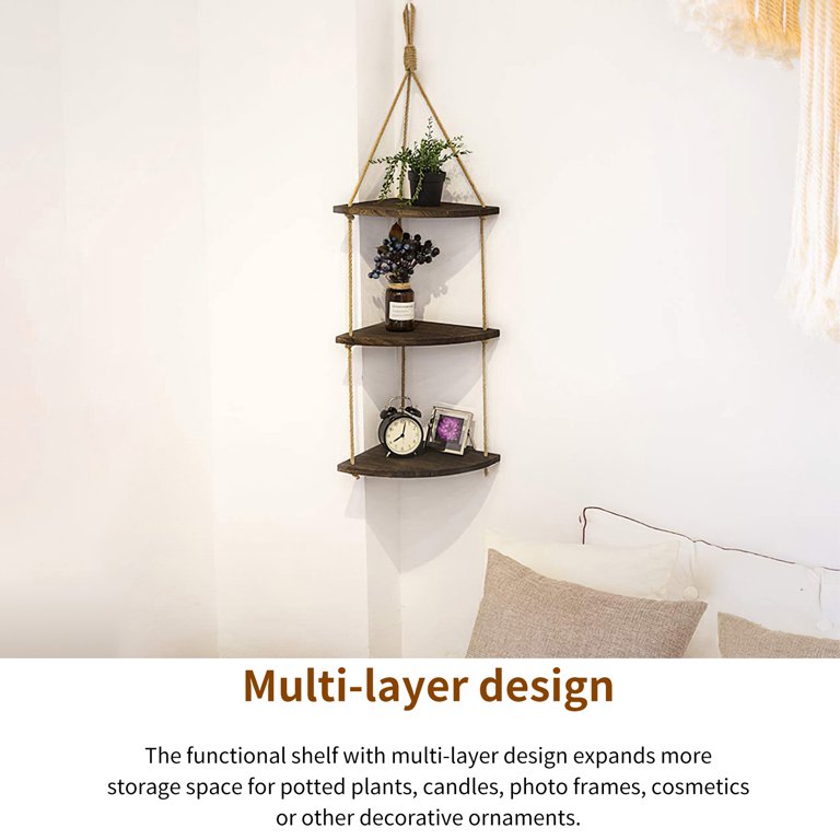 Khush Its Amazing Corner Shelf Black (3 Tier) Wooden Wall, 49 OFF