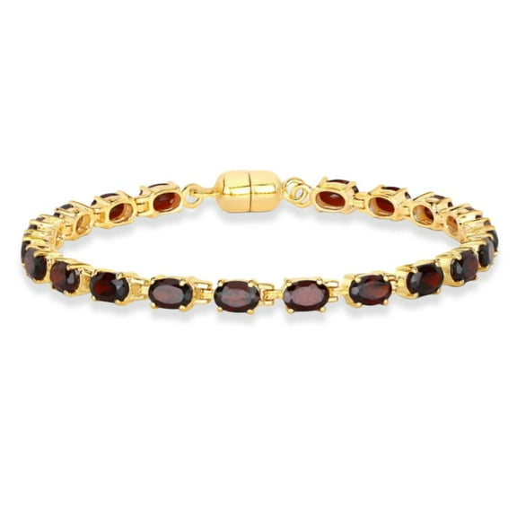 Genuine Garnet Tennis Bracelet in 925 Sterling Silver with 18K Gold Plating 10.20 Carat Oval Shaped Garnets January Birthstone Jewelry Red Gemstone Bracelet Gifts For Women