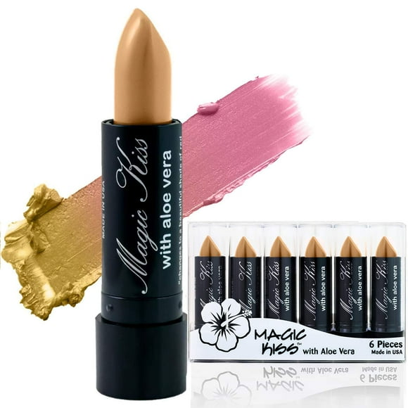 6 Pack Magic Kiss Color Changing Matte Lipstick set, Lip Balm with Aloe Vera PH Lipstick Cosmetics Makeup MADE IN USA (Gold)