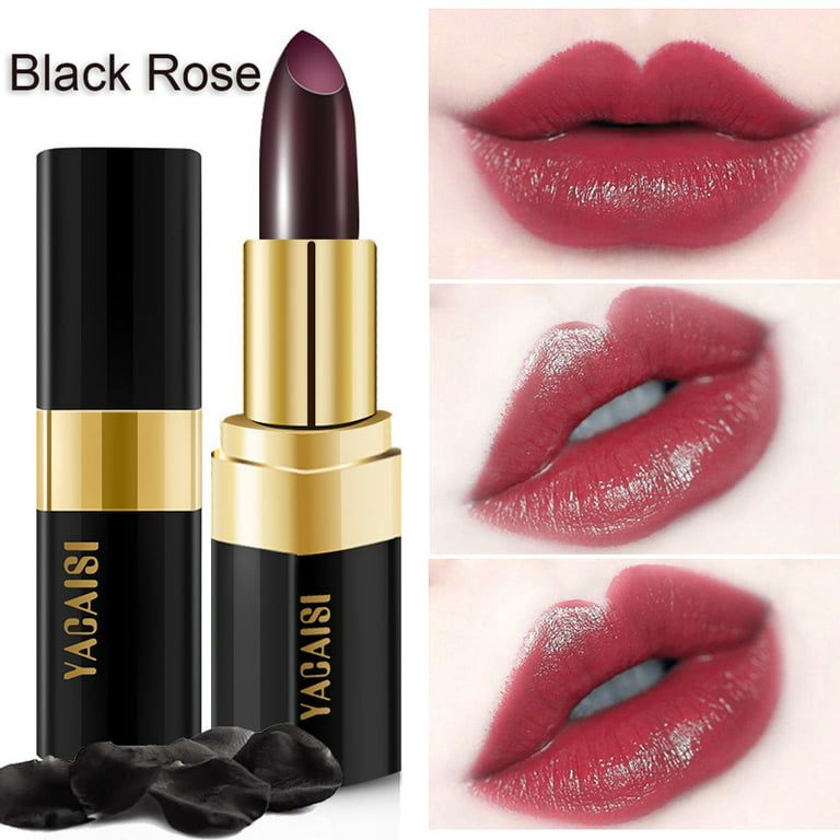 2pcs Magic Color Change Lipstick Set, Black Shimmer Lipstick & Blue Changing Pink Lip Gloss, Long Lasting and Not Easy to Stick Cup, Nutritious Lip