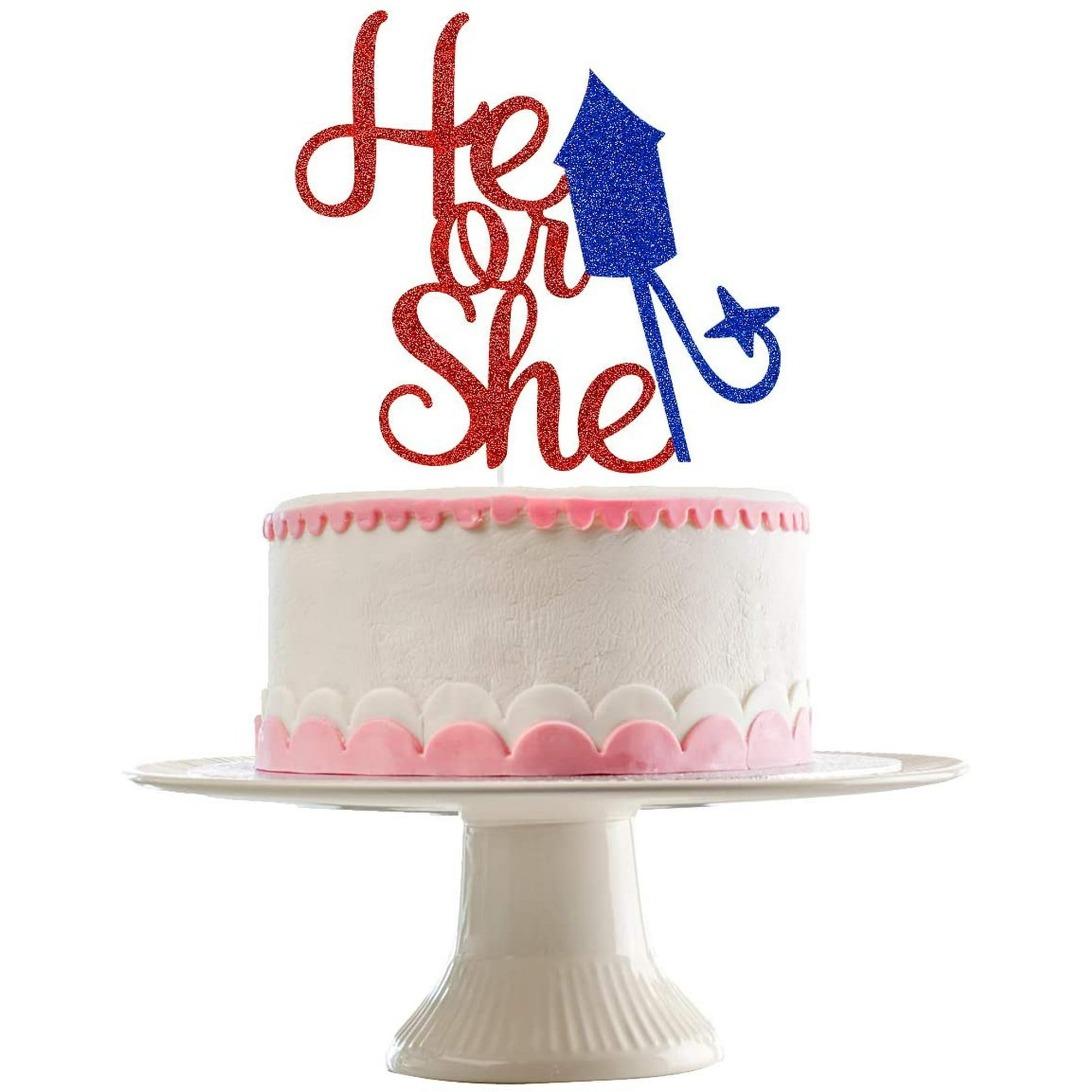 He Or She Cake Topper Red And Blue Glitter 4th Of July Baby Shower Tions Gender Reveal Cake Topper Fourth Of July Decor 4th Of July Gender Reveal Party Tions Walmart
