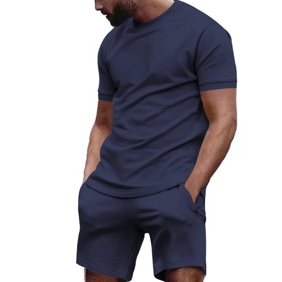 AJZIOJIRO Men's Short Sleeve Pullover T-Shirts Shorts Set Casual Tees Shirts Summer Cotton Shirt Tops Pants Set M-3XL