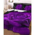 thumbnail image 3 of Quilts Full Size Bedding Set, Purple Rose Lightweight Quilted Comforter, Abstract Spring Flowers Vintage Black Soft Reversible Bedspread Coverlet with Pillow Covers for All Season, 78" x 90", 3 of 7