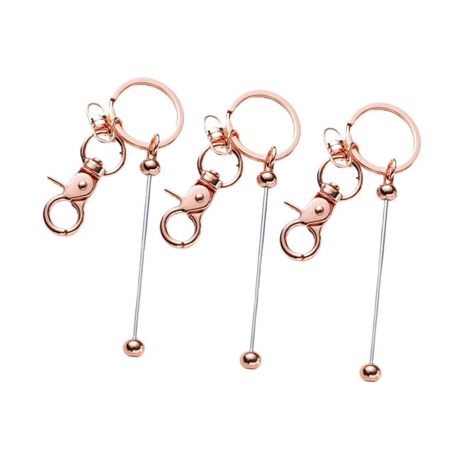 lionlar 3 Pieces Beadable Keychain Bar Beads Key for Jewelry Making DIY Pendant Rose gold