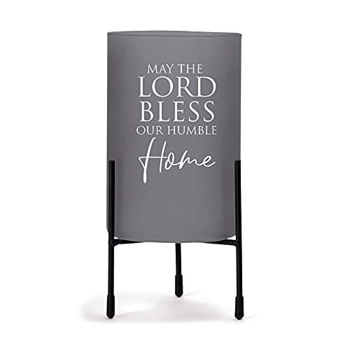 May Lord Bless Our Humble Home Grey 8 x 4 Glass Hurricane Candle Holder