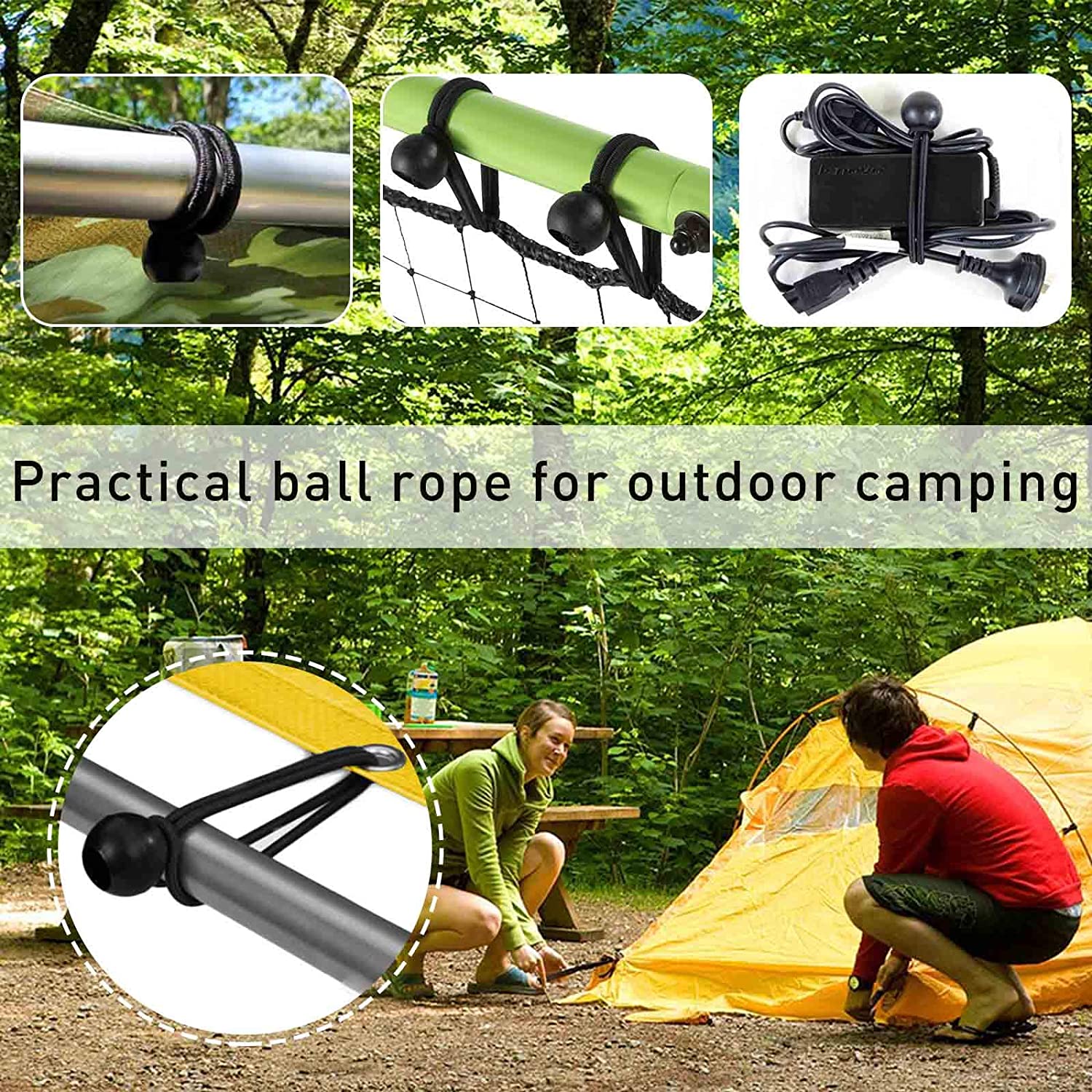 1/4" x 52 ft Bungee Shock Cord, Elastic Kayak Stretch String Rope with Bungee Hooks, 4pcs Tie Down Trailer Strap for Kayaks Boat Camping Accessories, Outdoor