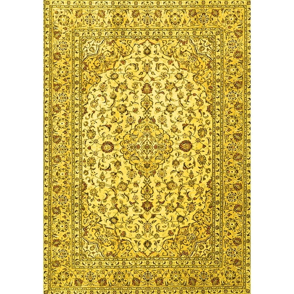 Ahgly Company Machine Washable Indoor Rectangle Persian Yellow Traditional Area Rugs, 5' x 7'