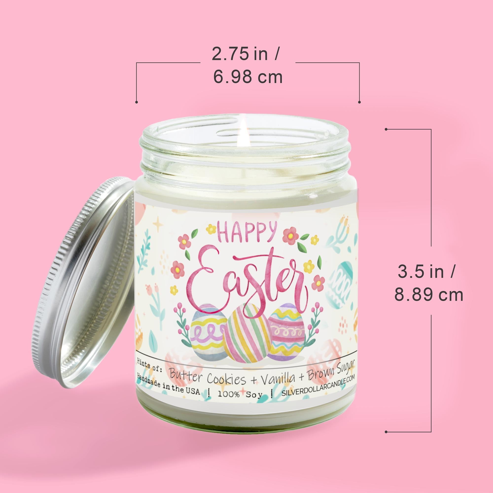 Happy Easter Scented Candle - Sweet Sugar Cookie Scent - Handmade Soy Wax Candle, 9oz - Sweet Sugar Cookie Scent