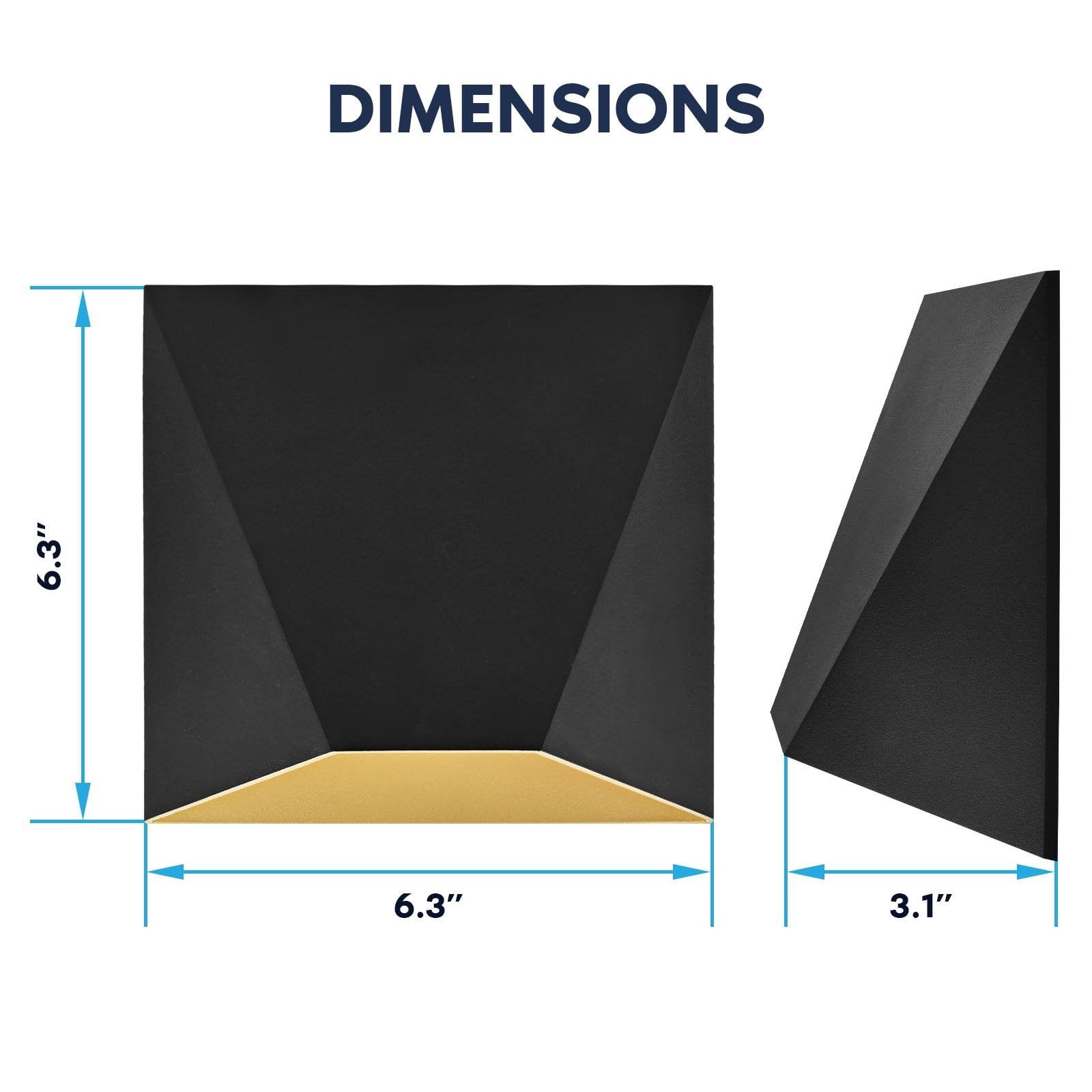 Luxrite Outdoor LED Black and Gold Wall Sconce, 9W, 3CCT 3000K-5000K, 6", Aluminum, IP65, ETL
