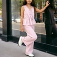 thumbnail image 4 of Ashirexll Tenues d'Été pour Filles, Chemise Décontractée Sans Manches à Col en V et Taille Cintrée avec Jeans, Ensemble de Mode 2 Pcs, 4 of 7