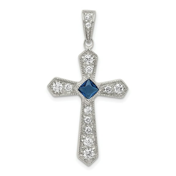 925 Sterling Silver Sapphire Cross Pendant Necklace for Men and Women with Milgrain Detail Vintage Religious Jewelry for Daily Wear or Special Occasion