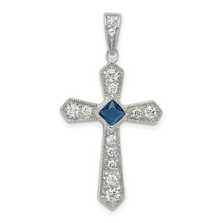 925 Sterling Silver Sapphire Cross Pendant Necklace for Men and Women with Milgrain Detail Vintage Religious Jewelry for Daily Wear or Special Occasion