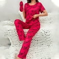 thumbnail image 4 of Christmas pajamas Women's Letter Print Short Sleeve Pajama Set With Long Pants And Sleep Casual Homewear Sleepwear Outfit, 4 of 8