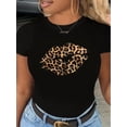 thumbnail image 1 of [Comfy Wear] Leopard Lip Print Crew Neck T-Shirt | Women's Clothing | Relaxed Fit, Casual, Summer& Spring Essential | Comfy, Short Sleeve | Daily Wear, 1 of 7