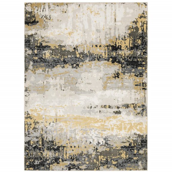 HomeRoots 508579 10 x 13 ft. Gray Gold Beige Black & Brown Abstract Power Loom Stain Resistant Rectangle Area Rug