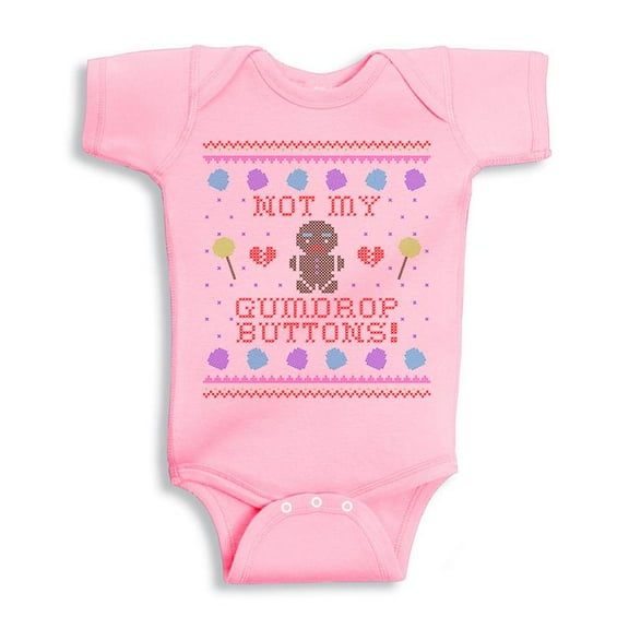 TeesAndTankYou Not My Gumdrop Buttons Gingerbread Man Christmas Baby Onesie Infant One Piece Bodysuit Newborn Light Pink