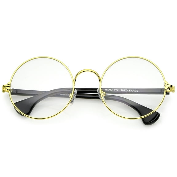 sunglassLA Unisex Classic Slim Metal Frame Clear Lens Round Eyeglasses 53mm (Gold-Black / Clear) - 53mm