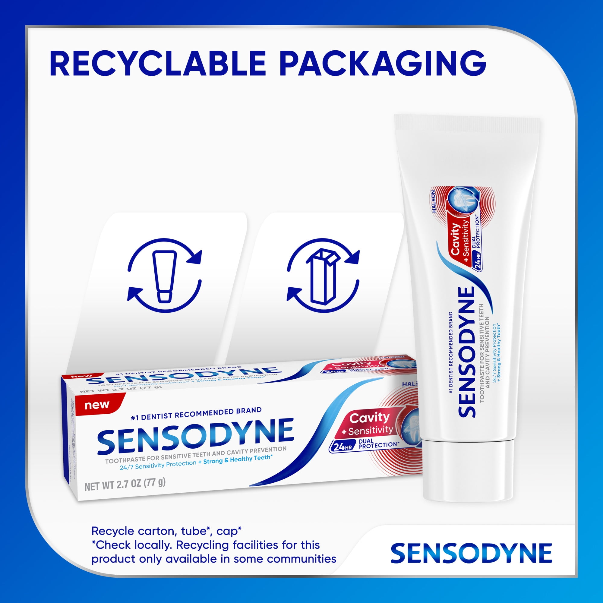 Sensodyne Cavity + Sensitivity Toothpaste, Fluoride Toothpaste for Sensitive Teeth and Cavity Protection, 2.7 oz
