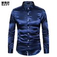 thumbnail image 4 of Plus size S-XXL Men Shirt Silk Satin Smooth Tuxedo Business Shirt Casual Slim Fit Wedding Dress Shirts, 4 of 5
