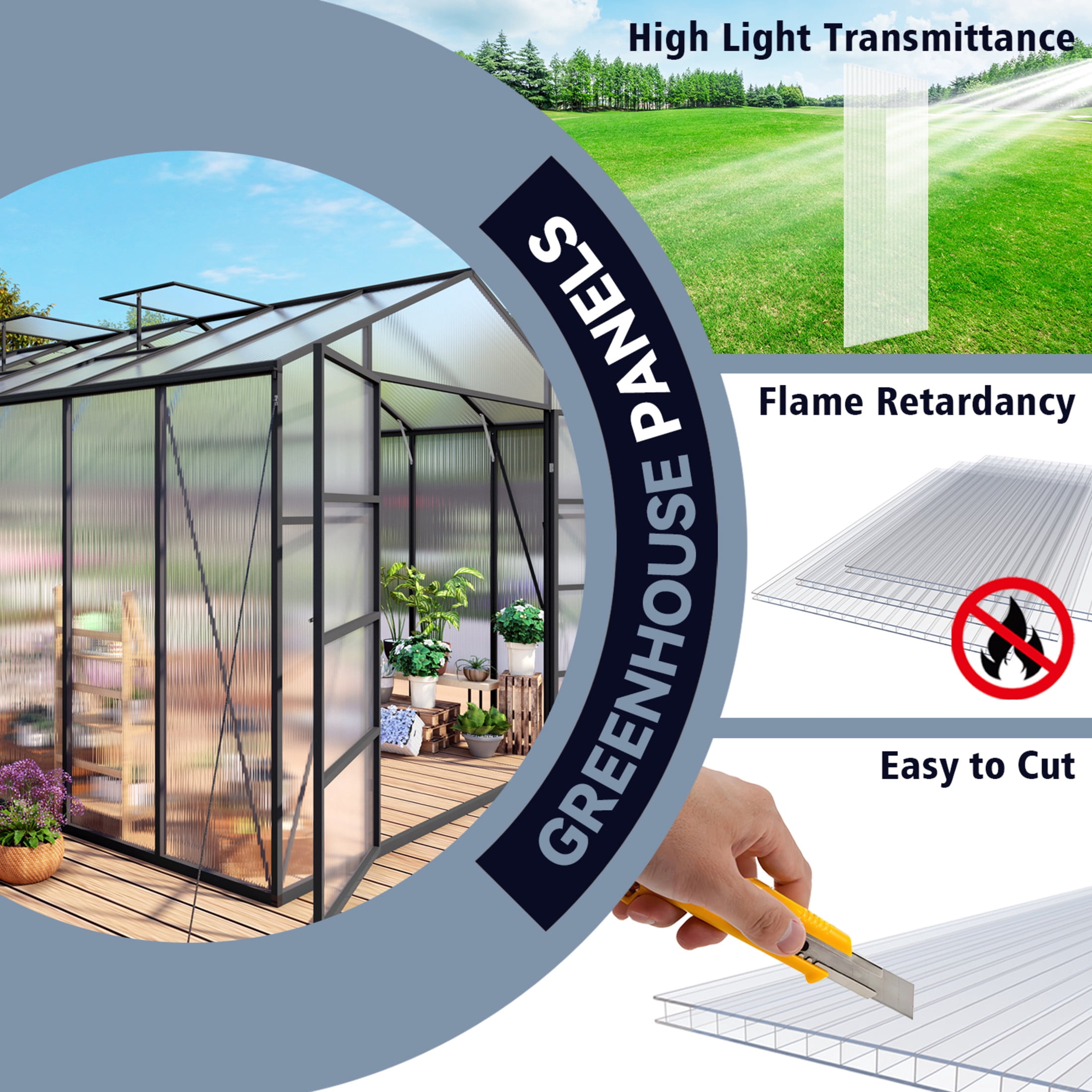 Noble House 16 Pack Twin-Wall Polycarbonate Greenhouse Panels, 4' x 2' UV-Protected Sheets, Transparent