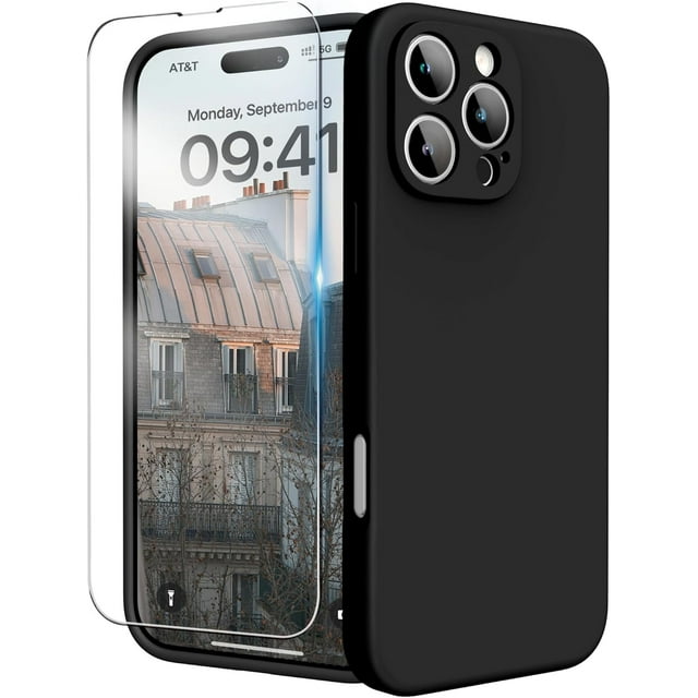 KOMI for iPhone 16 Case, Liquid Silicone Case with Camera Protection Soft Gel Rubber Cover with Microfiber Lining Shockproof Protective Phone Case for iPhone 16 6.1", Black