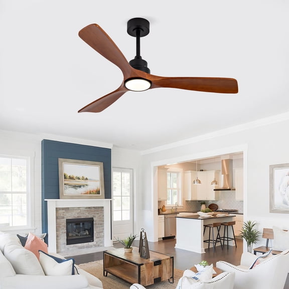 Eowynic 52 Inch Modern Wood Ceiling Fans with Lights and Remote Control, Reversible DC Motor, Black Ceiling Fan For Living Room Bedroom