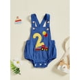 thumbnail image 2 of Suealasg Toddler Baby Boys Girls 1st Birthday Overalls Romper Number Embroidery Sleeveless Square Neck Bodysuit, 2 of 7