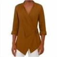 thumbnail image 7 of Hfnxid Cotton Linen Tops for Women V Neck Wrap Side Shirt Tie Waist Lapel Long Sleeve Top Loose Fit Casual Irregular Hem Tunic Blouse, 7 of 7