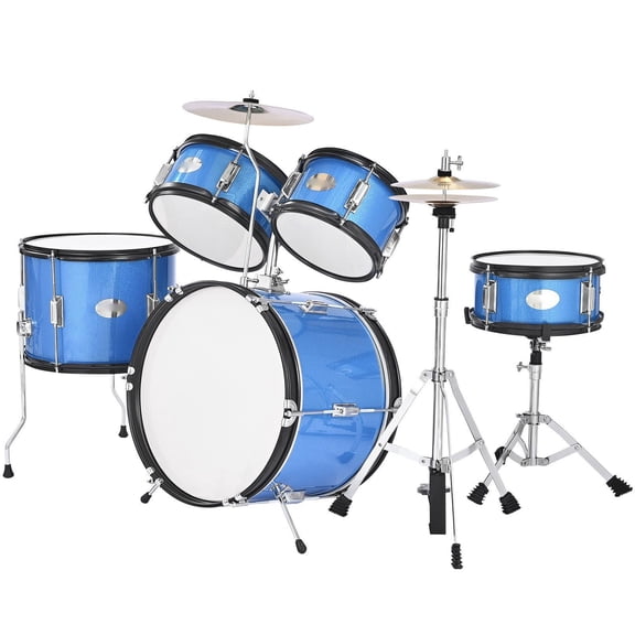 Junior Drum Set 5-Piece 16 inch, Beginner Drums for Kids with Throne, Cymbal & Drumsticks, Musical Instrument Kit Ages 6-13 (Blue)