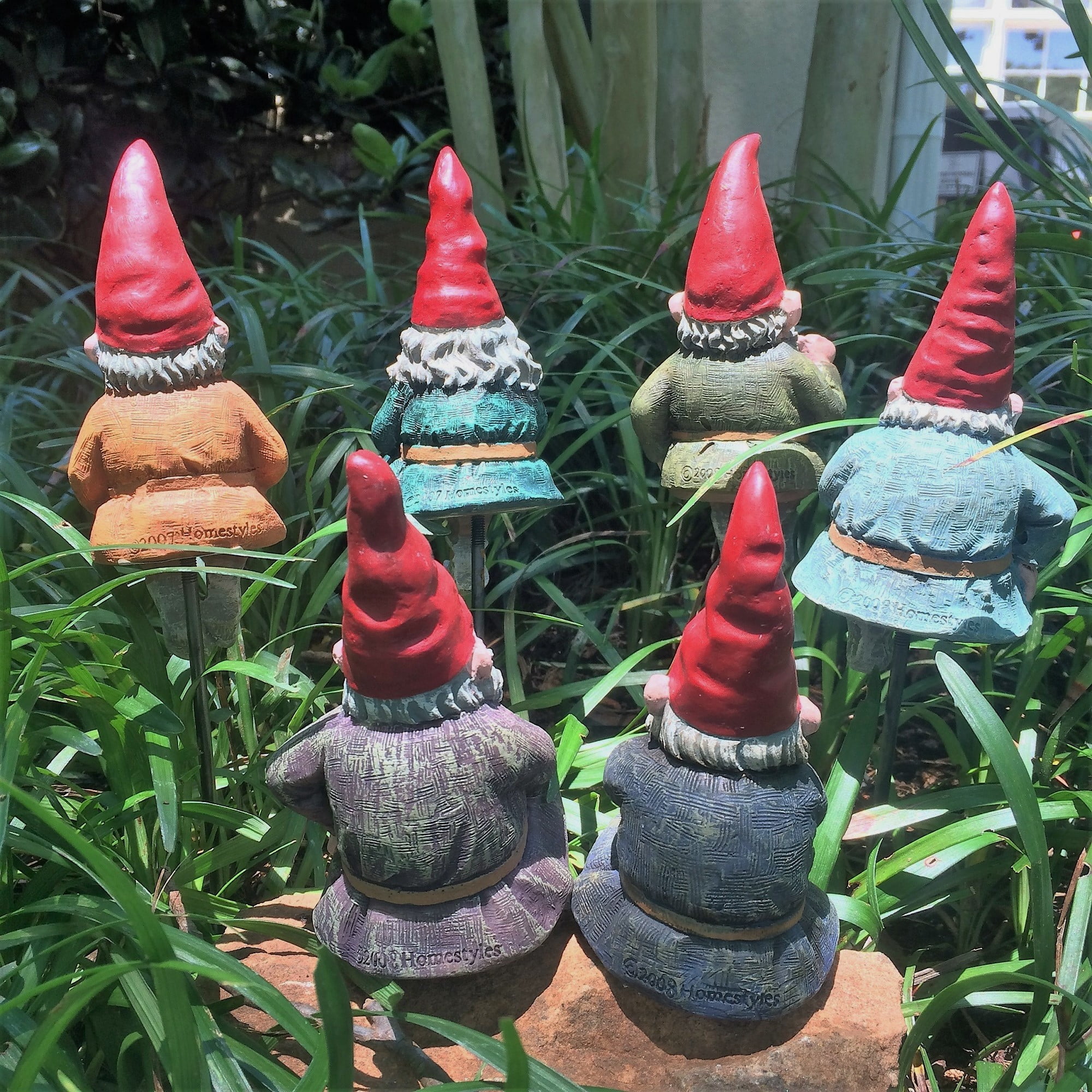 Homestyles Classic Old World Garden Gnome 6"H Shelf Sitter Assortment (1 each of 6 Styles) with Removable 8" Metal Garden Stake