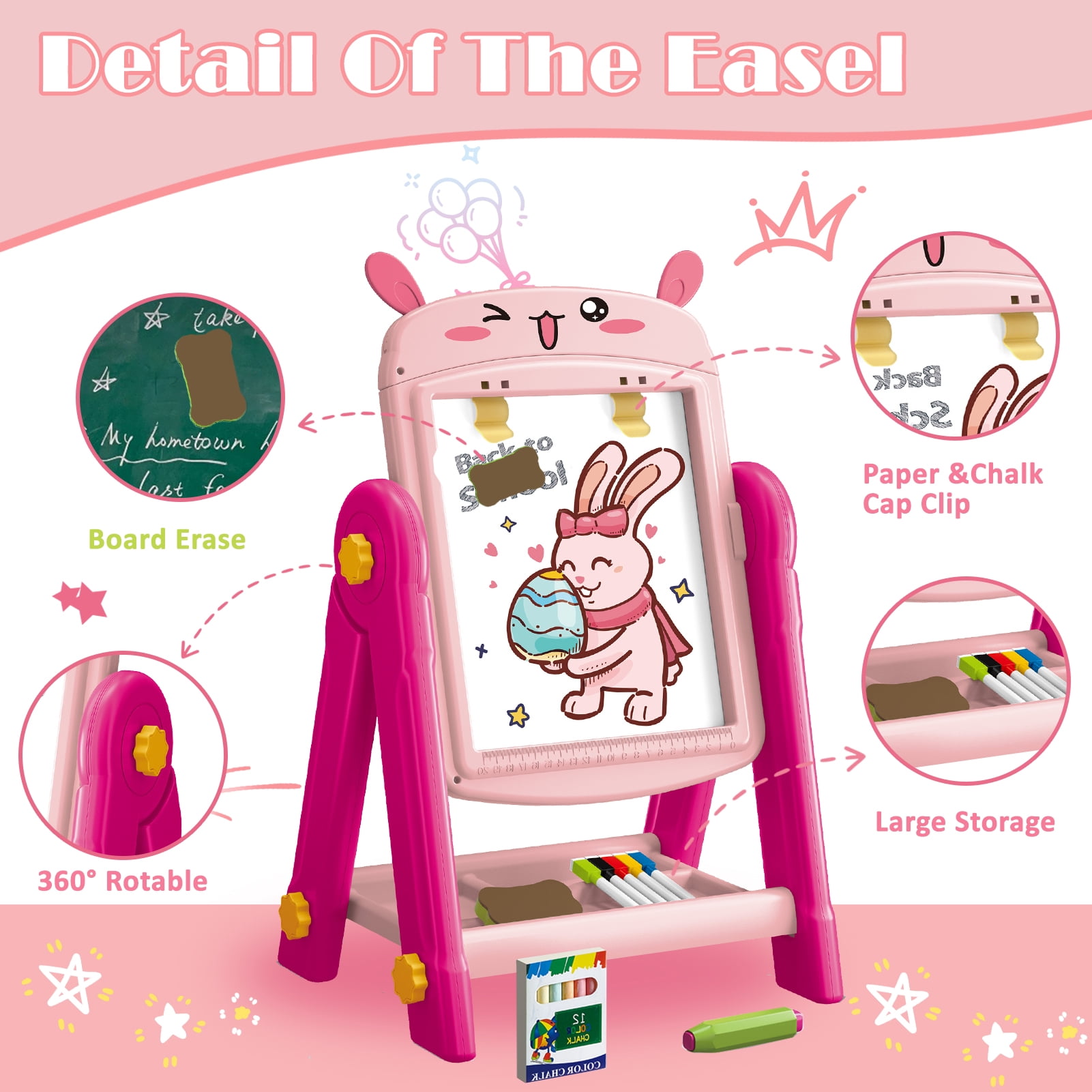 Aijohnny Easel for Kids, Magnetic Drawing Board,Rotatable Double Sided Easel with Painting Accessories for Boys & Girls, Birthday Gift for 2 3 4 5 6 7 8 Year Old