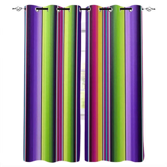 Mexican Style Blackout Curtains for Bedroom/Living Room, Thermal Insulated Kitchen Curtains, Colorful Mexico Stripes Purple Green Grommet Darkening Window Treatment Drapes 42"x63"x2
