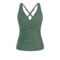 thumbnail image 5 of DHFJKG Tankini Tops For Women Cross-Back Swimsuit V Neck Ruched Solid Color Swimwear Top Versatile Beachwear, 5 of 5