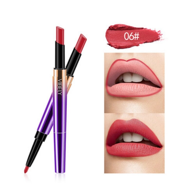 16 Colors Double Head Lipstick Pencil Waterproof Lasting Red Lip Tint Stick Matte Liner Pen