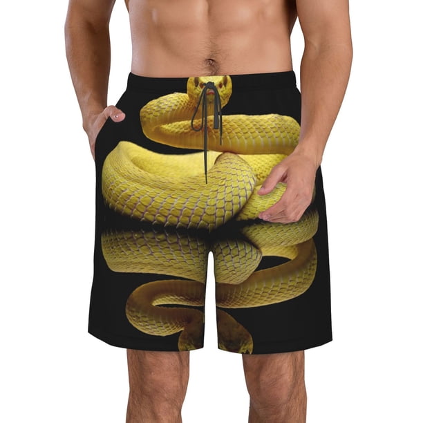 Balery Yellow White-Lipped Pit Viper Traje de Baño Estilo Hawaiano para Hombre, Shorts de Secado Rápido con Bolsillos-X-Large