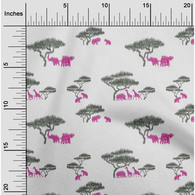 oneOone Georgette Viscose Fabric Tree & Animals Ikat Print Fabric BTY 42 Inch Wide