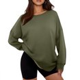 thumbnail image 6 of Women's Loose Casual Pullover Solid Color Sweatshirt, Simple Fall Winter Fashion with Comfort Fit and Soft Material for Everyday Use and Layering,Army Green,L, 6 of 6