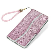 TECH CIRCLE Case for Samsung Galaxy A14 6.6", Bling Glitter PU Leather Folio Stand Wallet Card Holders Shockproof Protective Magnetic Cover with Hand Strap For Samsung Galaxy A14 5G 2023, Pink