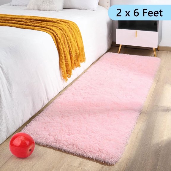 Tripumer Bedside Rugs Furry Area Rug 2 x 6 Feet Shaggy Indoor Floor Carpet Runner Rugs for Living Room Bedroom Home Decor Pink