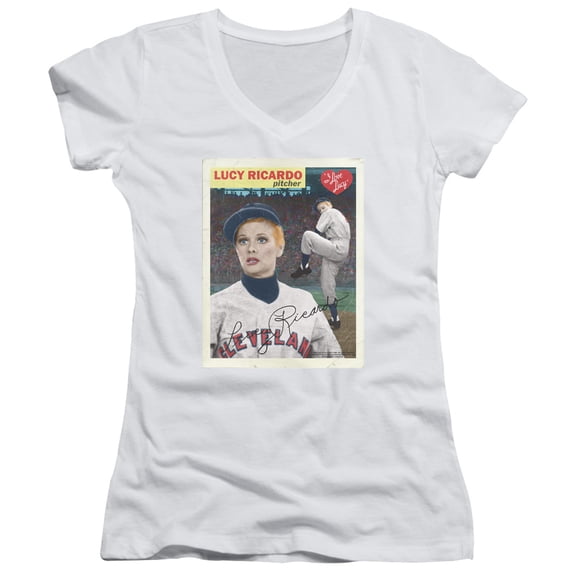 I Love Lucy Trading Card Junior Women's T-Shirt V-Neck White