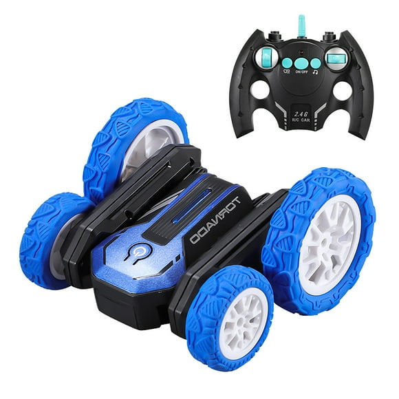 Partheme Novelty Toys 2 Counts Stunt Toy Car 2.4Ghz Remote Control Car Double Side Rotating Car Children's Toy Blue Green Red