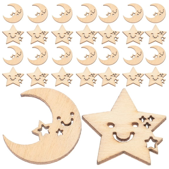 LEORX Charming Beige Wooden Star and Moon Craft Decor for Special Occasions 50Pcs