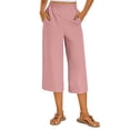 thumbnail image 3 of QATAINLAV Weekly Sales Women's Loose Palazzo Capri Pants Summer Casual High Waisted Flowy Cropped Pants Solid Color Wide Leg Lounge Trousers with Pockets Pink XL, 3 of 9