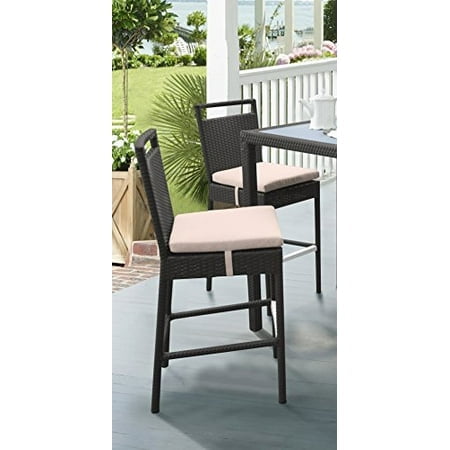 Armen Living Tropez Patio Wicker Barstool, Beige