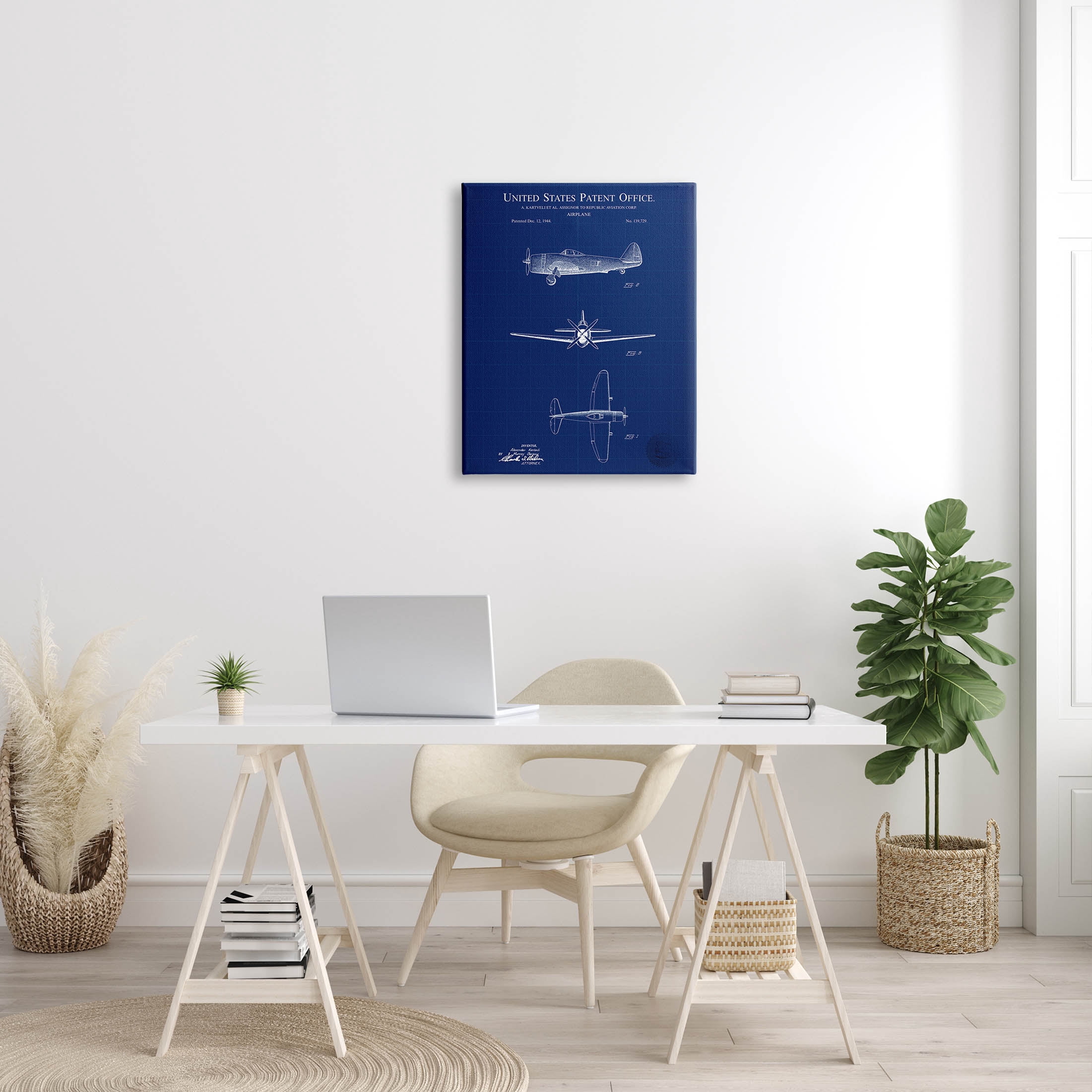 Stupell Industries Detailed US Airplane Blueprint Graphic Art Gallery Wrapped Canvas Print Wall Art, Design by Karl Hronek