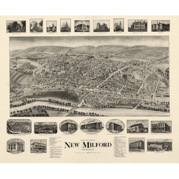 Historic Map of New Milford Connecticut 1906 Litchfield County Poster