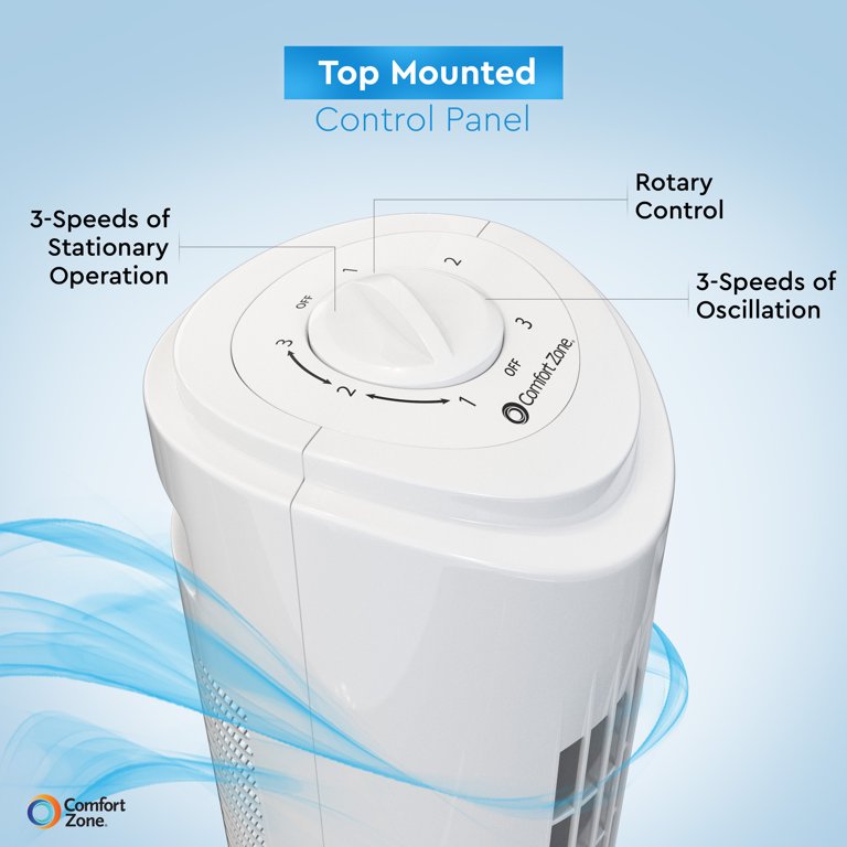Comfort Zone 29 3-Speed Oscillating Tower Fan with Sturdy Base, White -  Walmart.com