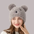 thumbnail image 2 of Cute Bear Ears Plush Sherpa Beanie Windproof Cap Warm Animal Hat for Women (Grey M), 2 of 4