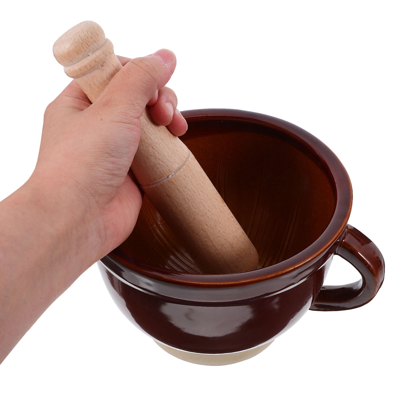 Soimiss Garlic Press Crusher Garlic Mortar Grinder Wooden 1 Set