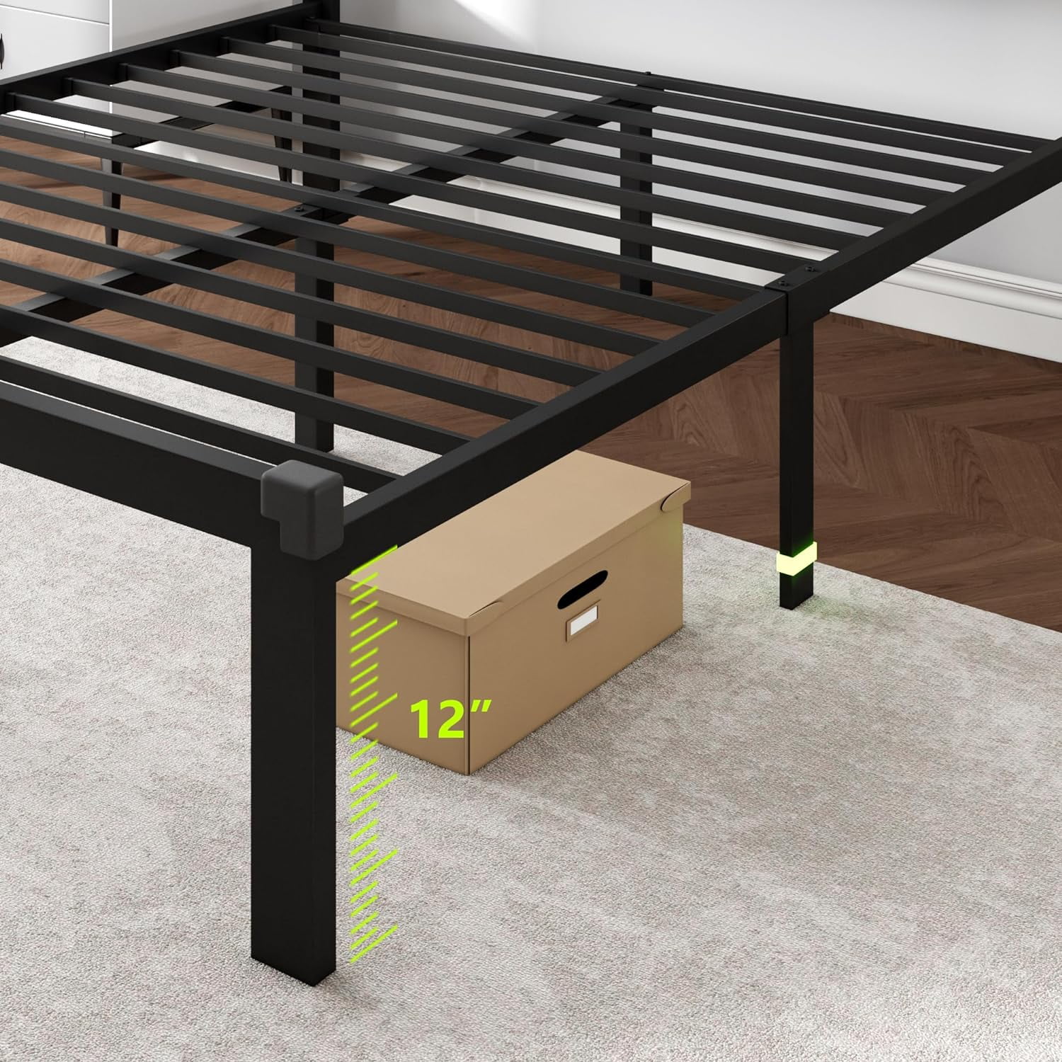 Feonase Queen Size Metal Bed Frame with Fabric Button Tufted Headboard,Heavy Duty Metal Slats, Noise Free, No Box Spring Needed, Dark Grey